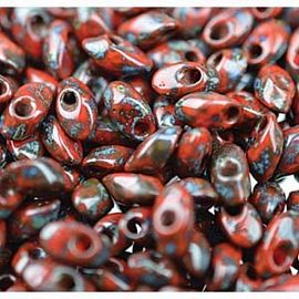 *New RED OPAQUE PICASSO Long Magatama Drops
