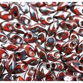 *New RED LUSTER OPAQUE PICASSO Long Magatama Drops
