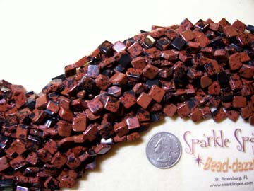 MAHOGANY OBSIDIAN Cross Drilled Square 10mm MAHOGANY OBSIDIAN Cross Drilled Square 10mm