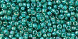 SAPPHIRE LT RAINBOW OPQ TEAL LINED Toho Round Sz 8 SAPPHIRE LT RAINBOW OPQ TEAL LINED Toho Round Sz 8